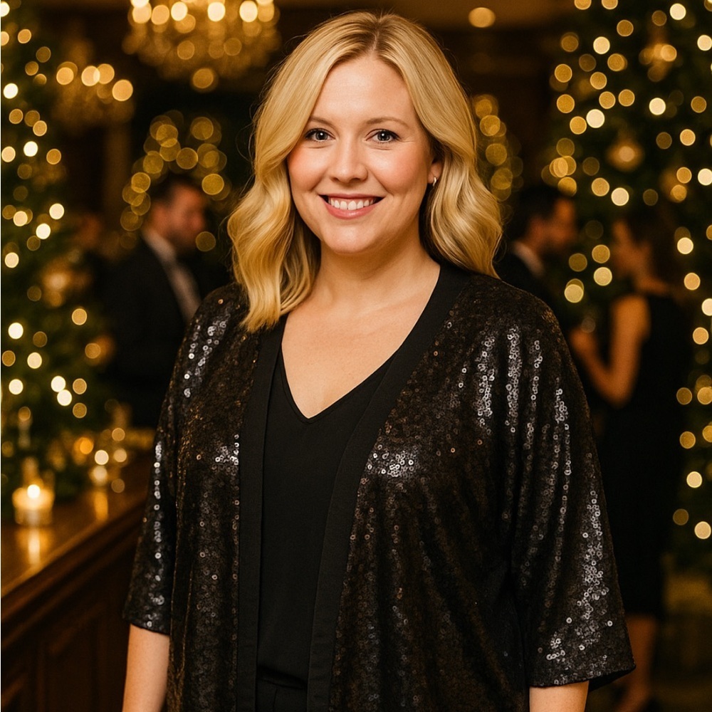 Melissa McCarthy Womens Seven7 Size 1X Black Sequin Front Short Sleeve Shirt